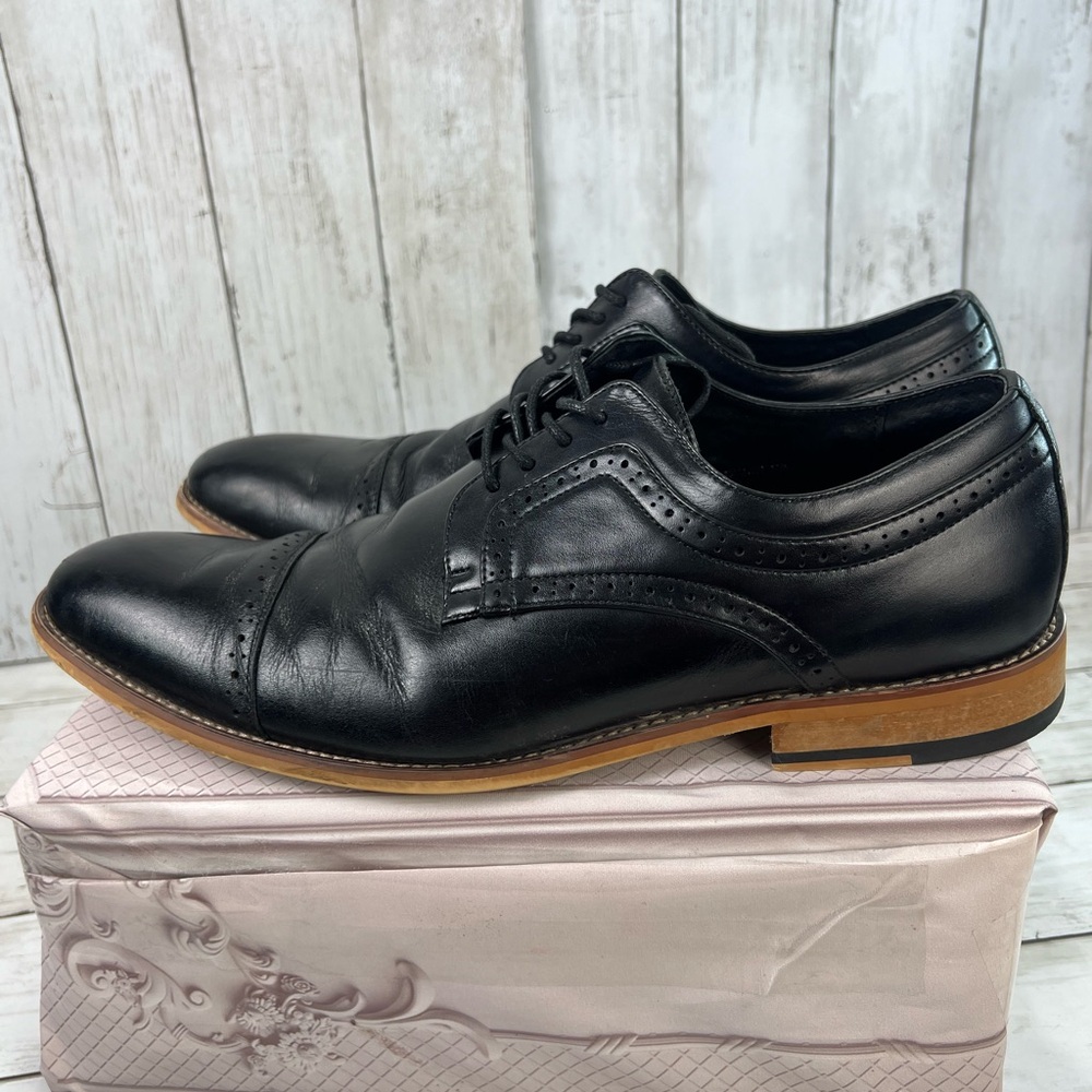 Stacy Adams Memory Foam Mens Black Leather Oxford Cap Toe Dress Shoes Size 12 M